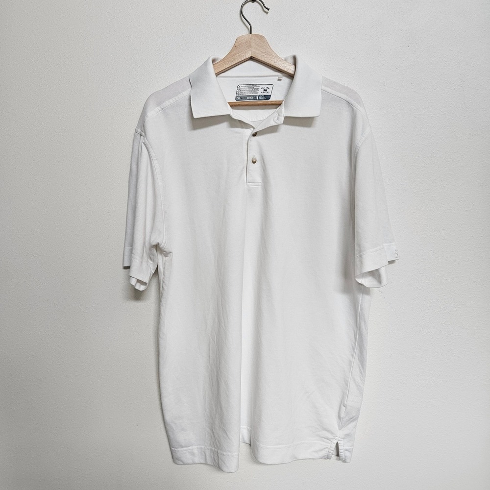 Cutter & Buck Mens XL White DryTec Luxe NanoTex Short Sleeve Polo Shirt